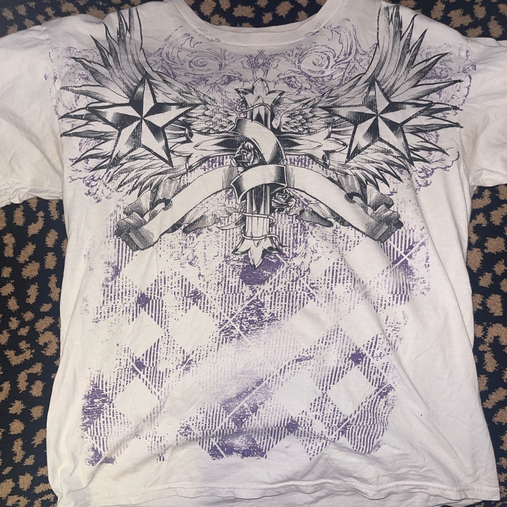 White and purple affliction tee